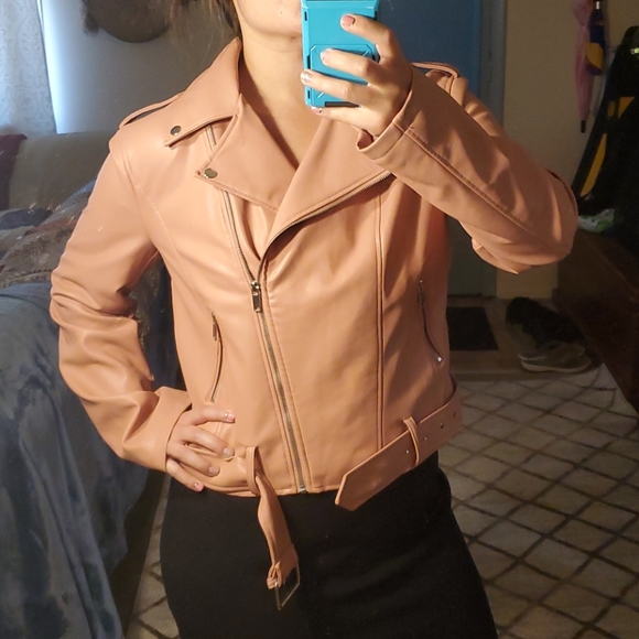 Forever 21 Jackets & Blazers - Forever 21 Pink Faux L Leather Motorcycle Jacket L